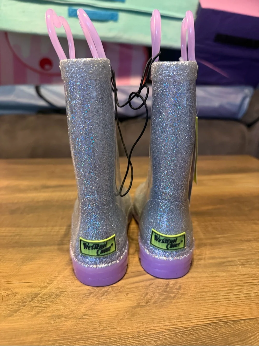Western Chief Toddler Abby Light-Up Glitter Rain Boots Size 10T NWT